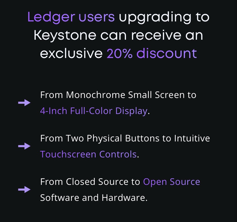 20 Prozent Rabatt beim Wechsel von Ledger zu Keystone