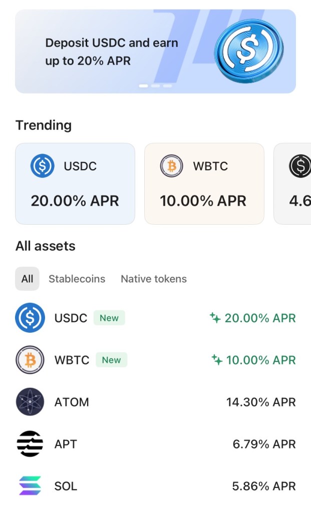 OneKey Wallet Earn Feature für USDC, WBTC, ETH, SOL
