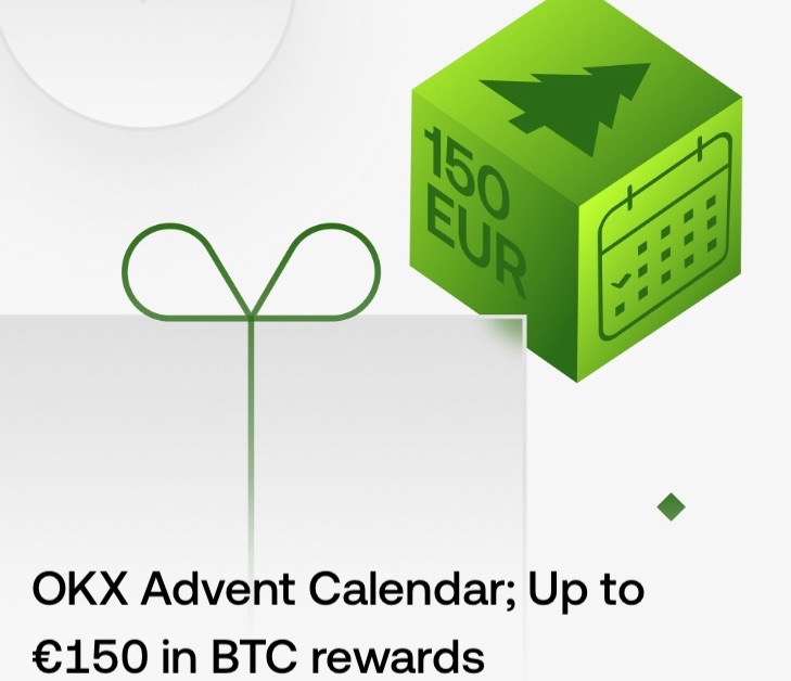 OKX Adventskalender 2025: Bis zu 150 € in Bitcoin – tägliche Prämien&nbsp;warten