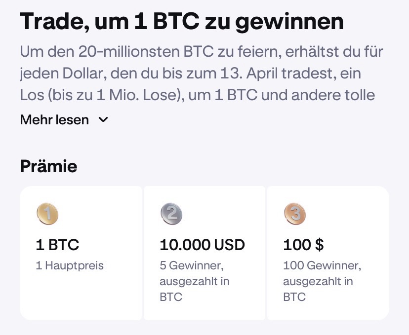 Kraken 1 BTC gewinnen