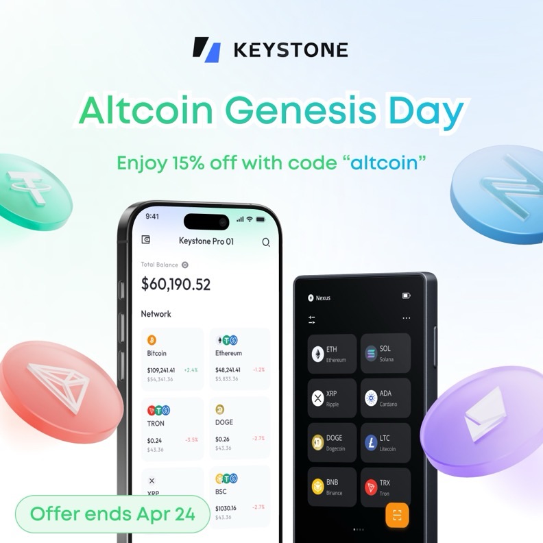 15 % Rabatt auf die Keystone 3 Pro – feiere den Altcoin Genesis&nbsp;Day