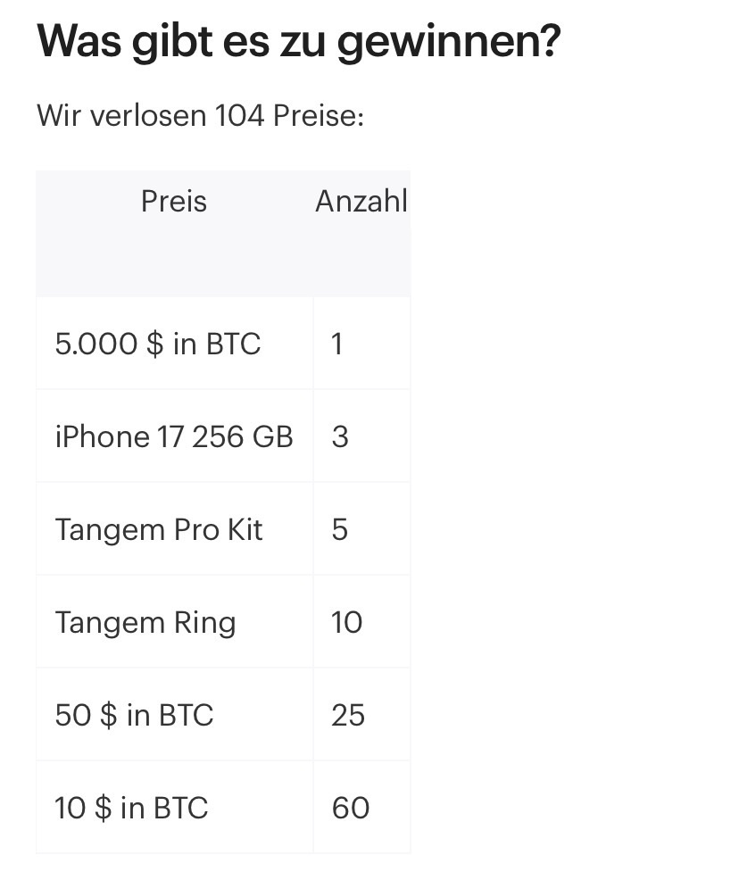 Tangem Gewinnspiel Preise